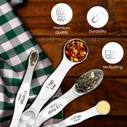 Stainless Steel Magnetic Measuring Spoons Set – 9 Pieces Dual-Sided Stackable Magnetic Teaspoons and Tablespoons for Dry & Liquid Ingredients – Kitchen Gadgets for Baking & Cooking – Black