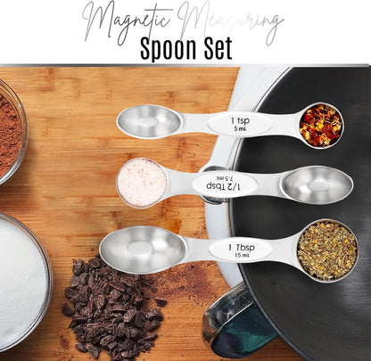 Stainless Steel Magnetic Measuring Spoons Set – 9 Pieces Dual-Sided Stackable Magnetic Teaspoons and Tablespoons for Dry & Liquid Ingredients – Kitchen Gadgets for Baking & Cooking – Black