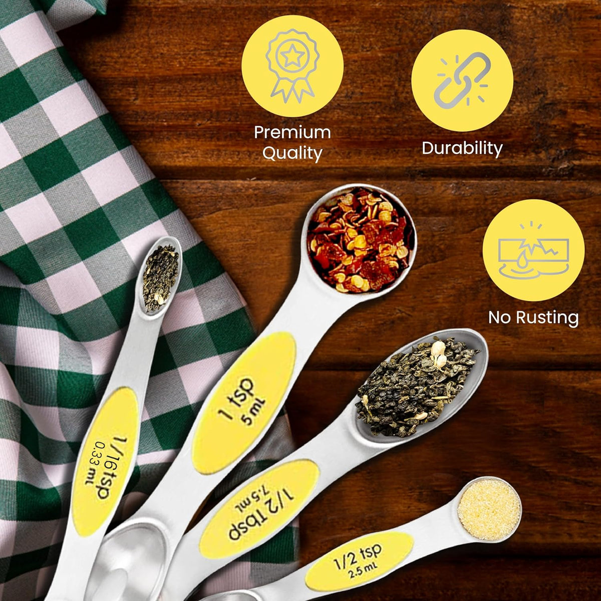 Stainless Steel Magnetic Measuring Spoons Set – 9 Pieces Dual-Sided Stackable Magnetic Teaspoons and Tablespoons for Dry & Liquid Ingredients – Kitchen Gadgets for Baking & Cooking – Black