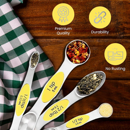 Stainless Steel Magnetic Measuring Spoons Set – 9 Pieces Dual-Sided Stackable Magnetic Teaspoons and Tablespoons for Dry & Liquid Ingredients – Kitchen Gadgets for Baking & Cooking – Black
