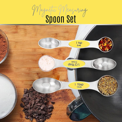Stainless Steel Magnetic Measuring Spoons Set – 9 Pieces Dual-Sided Stackable Magnetic Teaspoons and Tablespoons for Dry & Liquid Ingredients – Kitchen Gadgets for Baking & Cooking – Black
