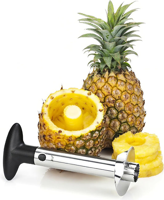 Pineapple Corer Stainless Steel Pineapple Corer Slicer Manual Pineapple Core Remover Cutter with Serrated Tips Black
