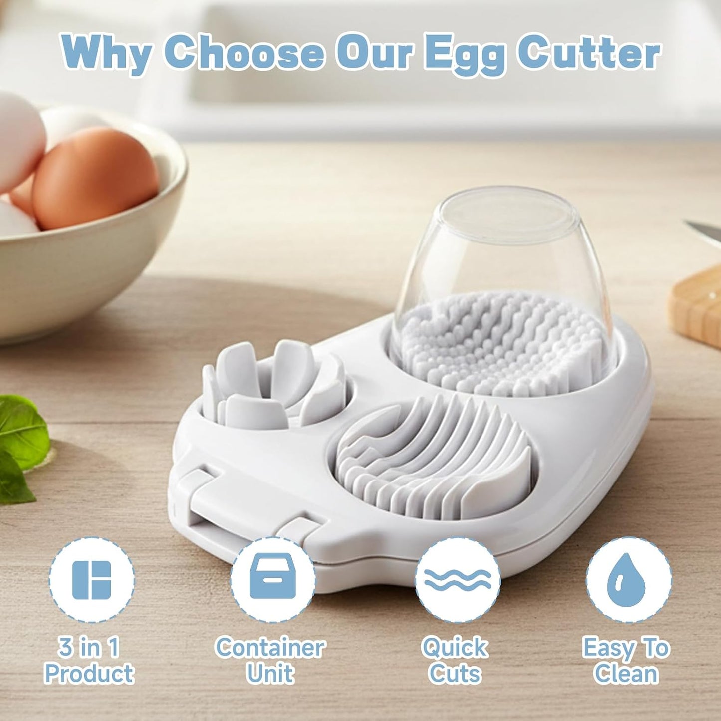 Egg Cutter, 3 in 1 Multipurpose Cheese Cutter and Butter Cutter with Cleaning Brush, Kitchen Cutter for Hard Boiled Eggs and Strawberries, Fruit Cutter For Egg Strawberry Mushroom