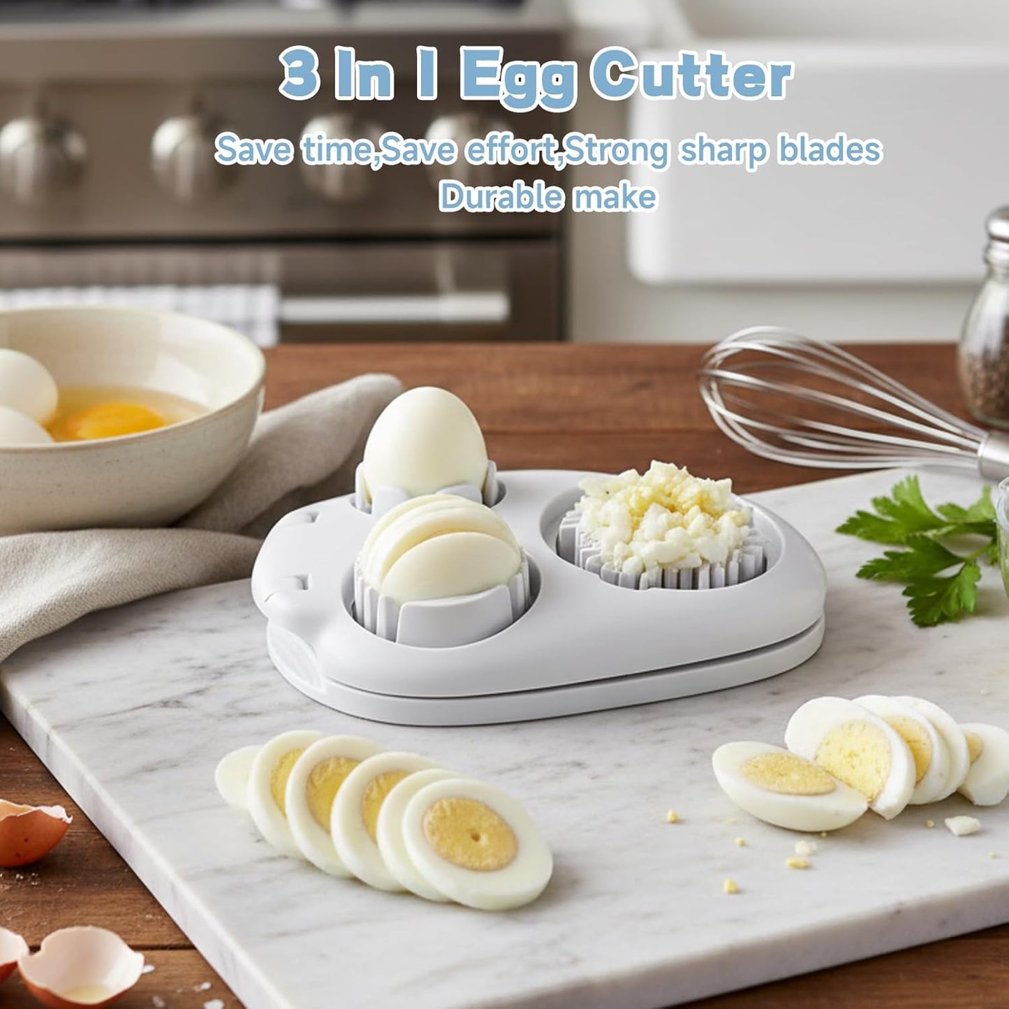 Egg Cutter, 3 in 1 Multipurpose Cheese Cutter and Butter Cutter with Cleaning Brush, Kitchen Cutter for Hard Boiled Eggs and Strawberries, Fruit Cutter For Egg Strawberry Mushroom