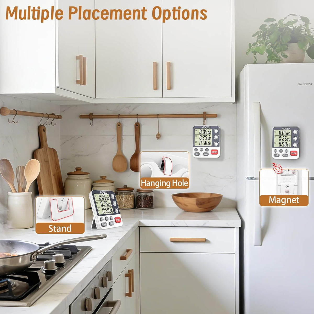 Digital Dual Kitchen Timer, 3-Channel Magnetic Countdown Timer for Cooking