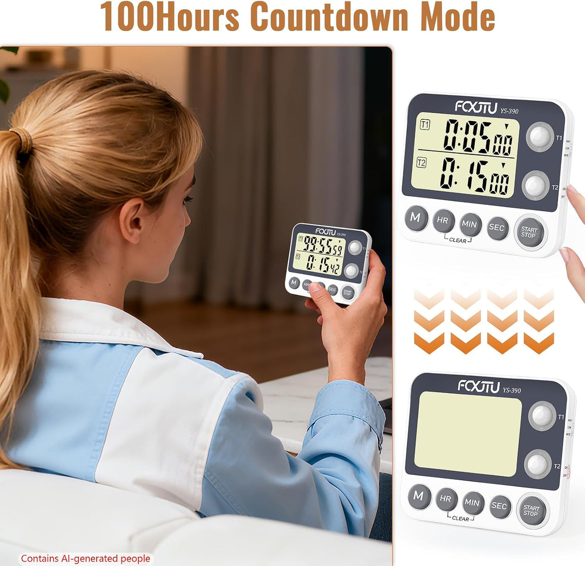 Digital Dual Kitchen Timer, 3-Channel Magnetic Countdown Timer for Cooking