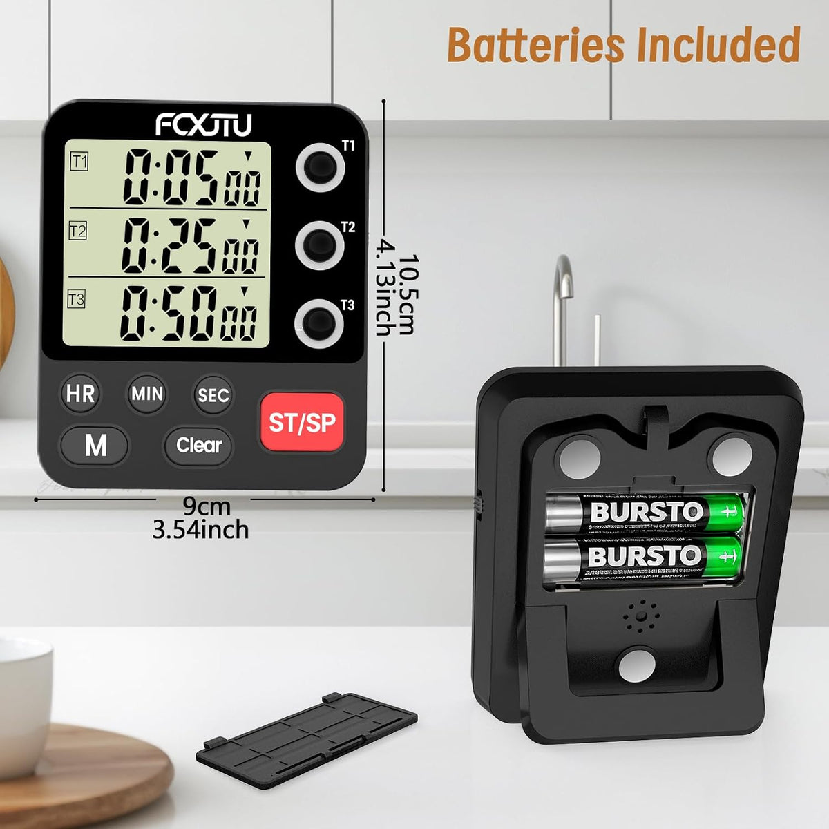 Digital Dual Kitchen Timer, 3-Channel Magnetic Countdown Timer for Cooking
