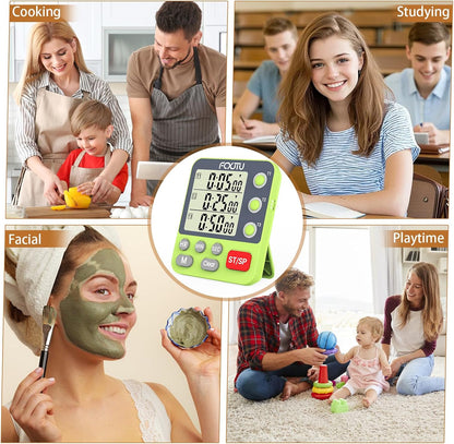 Digital Dual Kitchen Timer, 3-Channel Magnetic Countdown Timer for Cooking