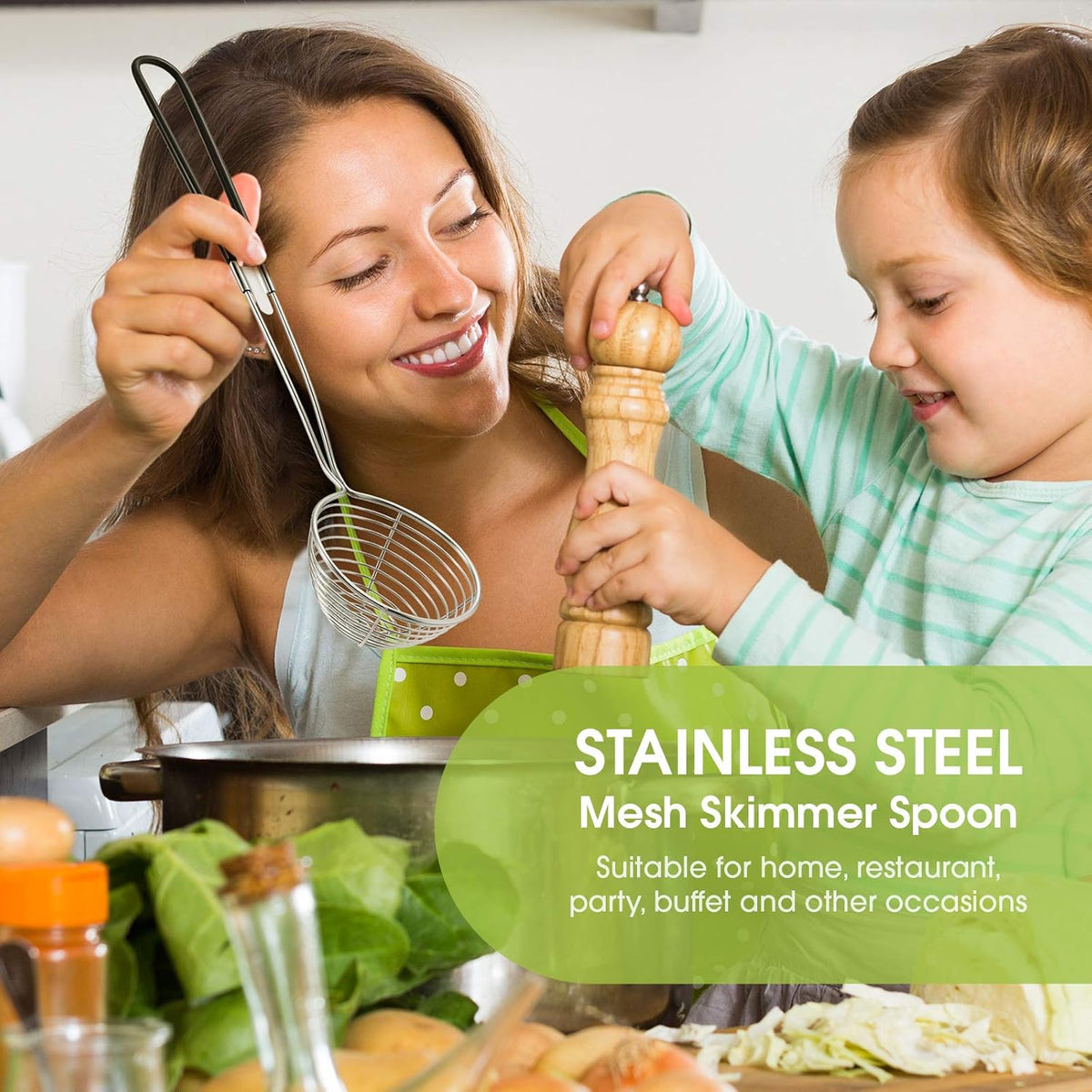6 Pcs Hot Pot Kit Mini Stainless Steel Strainer Scoop, Black