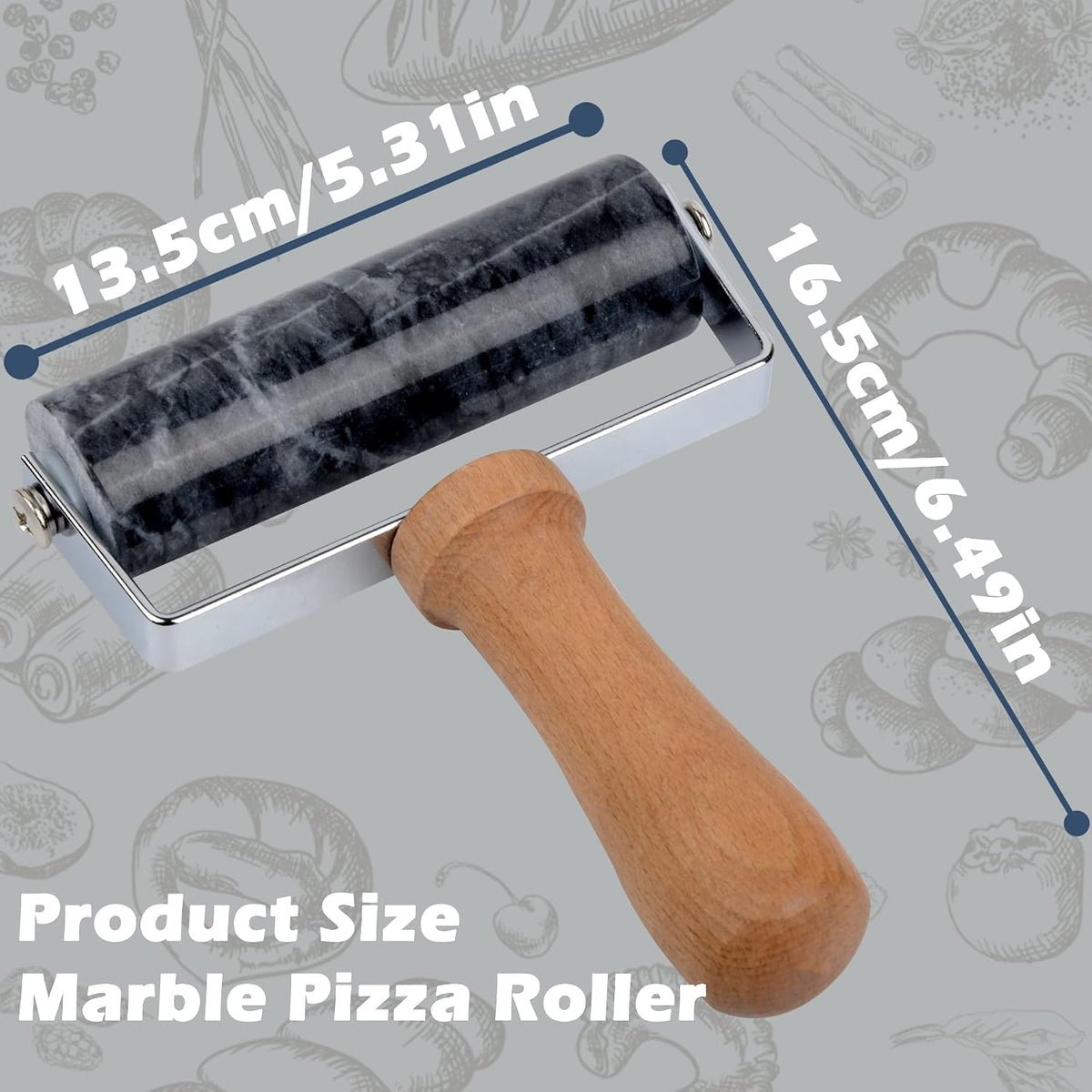 Small Marble Rolling Pin Pizza Roller, Marble Dough Roller Non-Stick T-Type, For Cake Baking Tortilla Fudge Pizza Cookies and Other Kitchen Baking Cooking (Type 2 White).