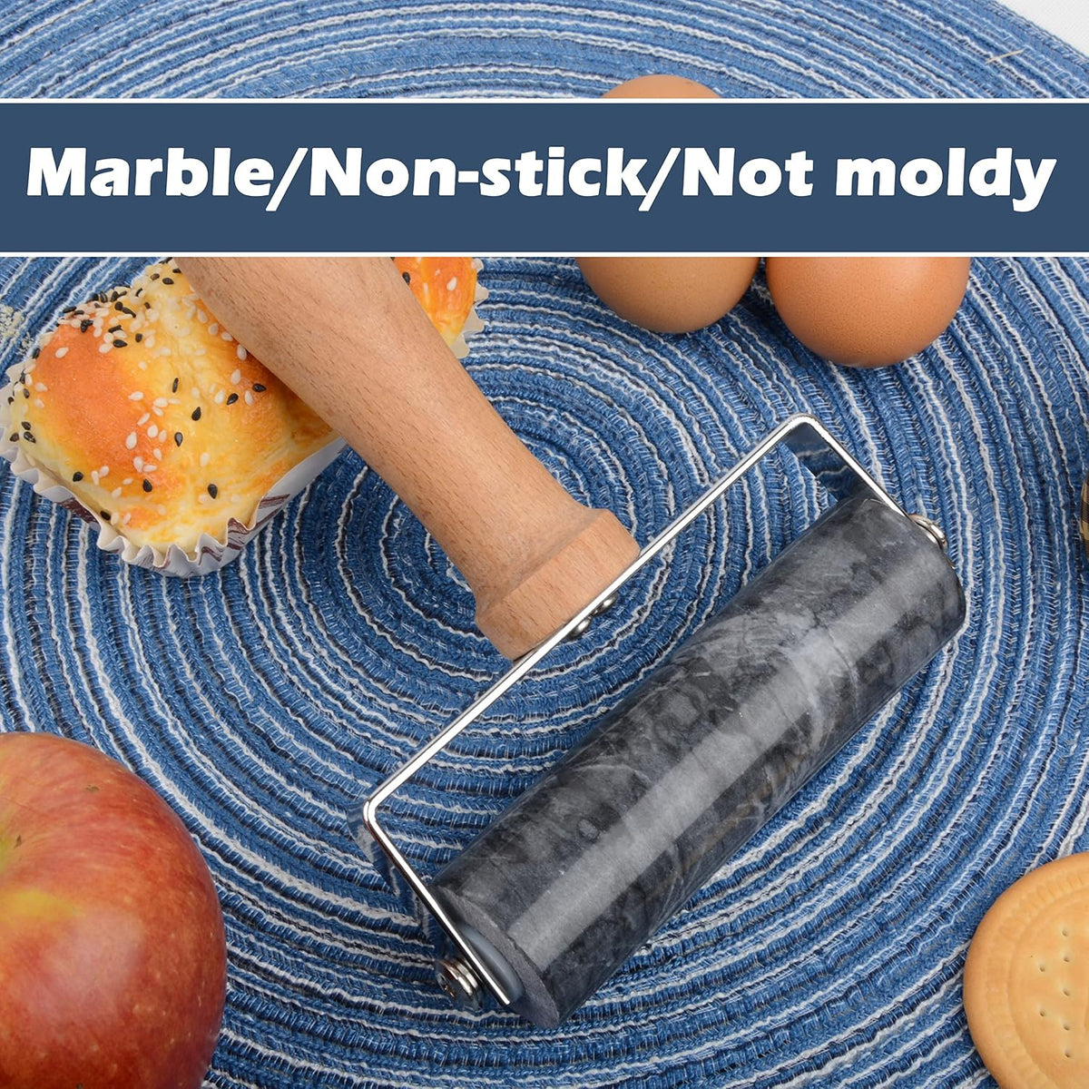 Small Marble Rolling Pin Pizza Roller, Marble Dough Roller Non-Stick T-Type, For Cake Baking Tortilla Fudge Pizza Cookies and Other Kitchen Baking Cooking (Type 2 White).