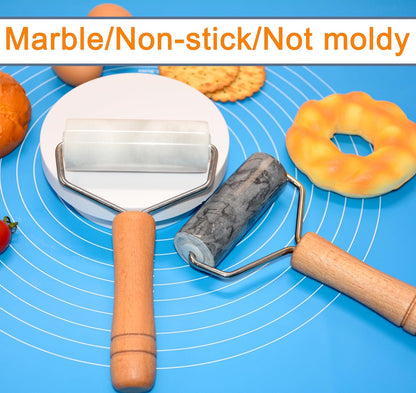Small Marble Rolling Pin Pizza Roller, Marble Dough Roller Non-Stick T-Type, For Cake Baking Tortilla Fudge Pizza Cookies and Other Kitchen Baking Cooking (Type 2 White).