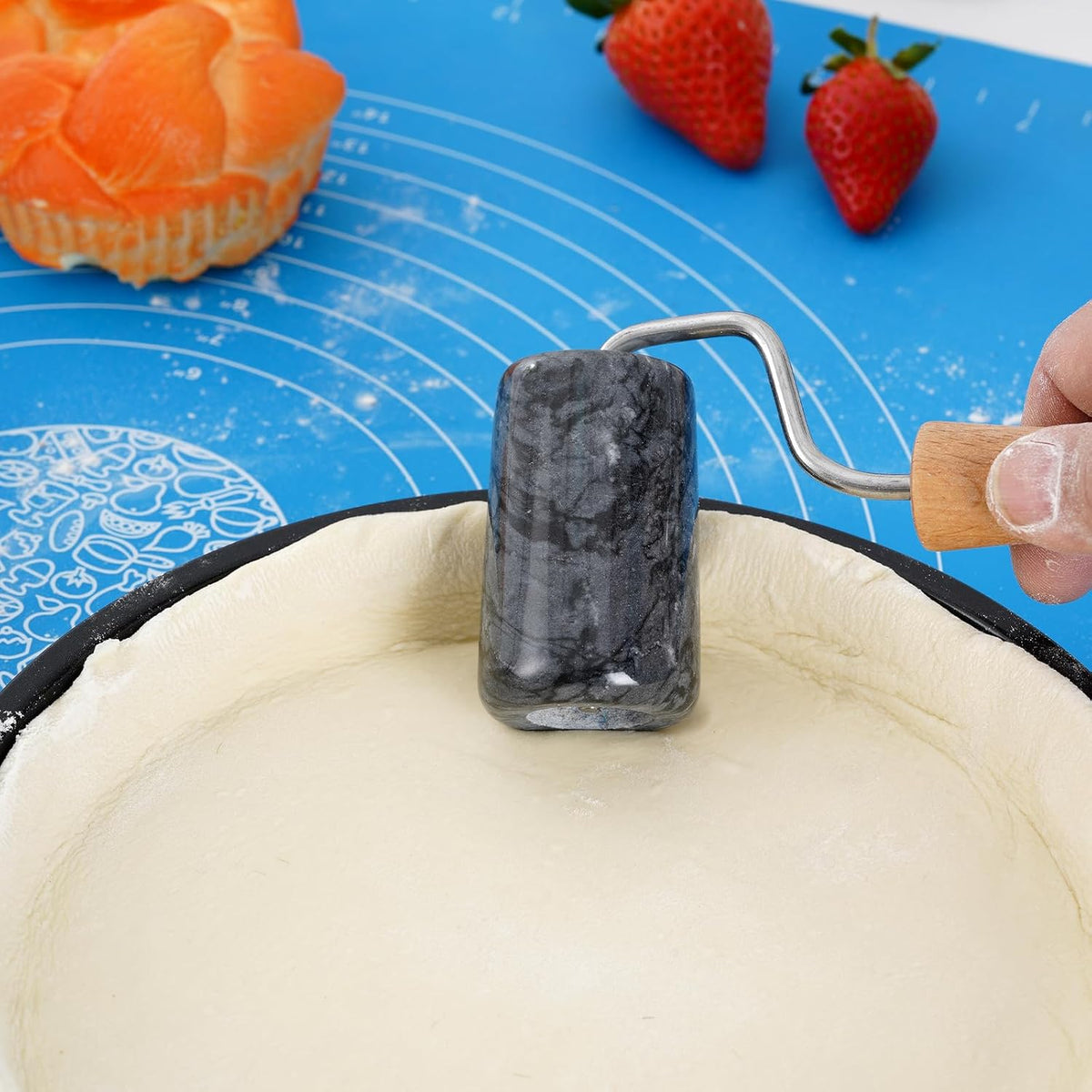 Small Marble Rolling Pin Pizza Roller, Marble Dough Roller Non-Stick T-Type, For Cake Baking Tortilla Fudge Pizza Cookies and Other Kitchen Baking Cooking (Type 2 White).