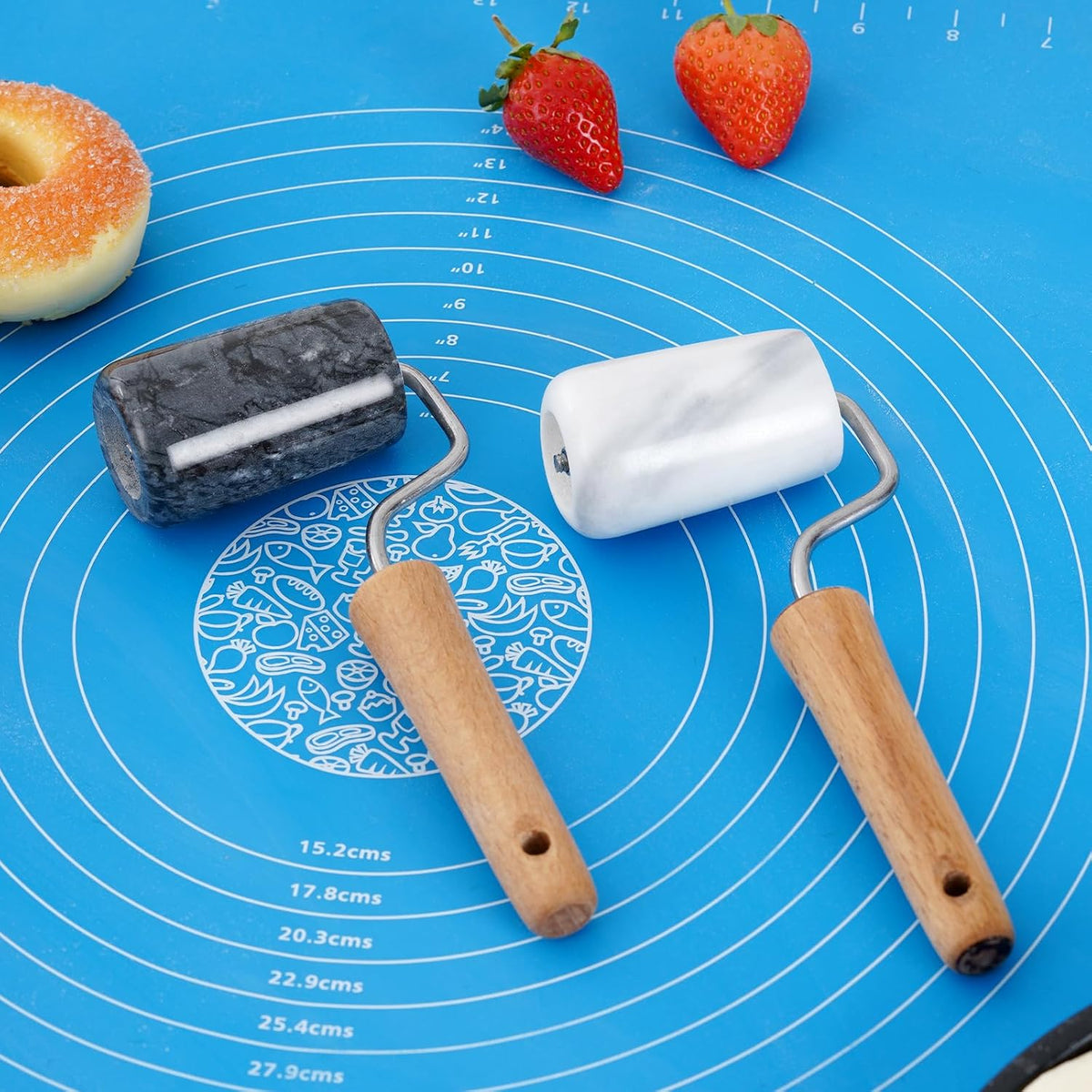 Small Marble Rolling Pin Pizza Roller, Marble Dough Roller Non-Stick T-Type, For Cake Baking Tortilla Fudge Pizza Cookies and Other Kitchen Baking Cooking (Type 2 White).