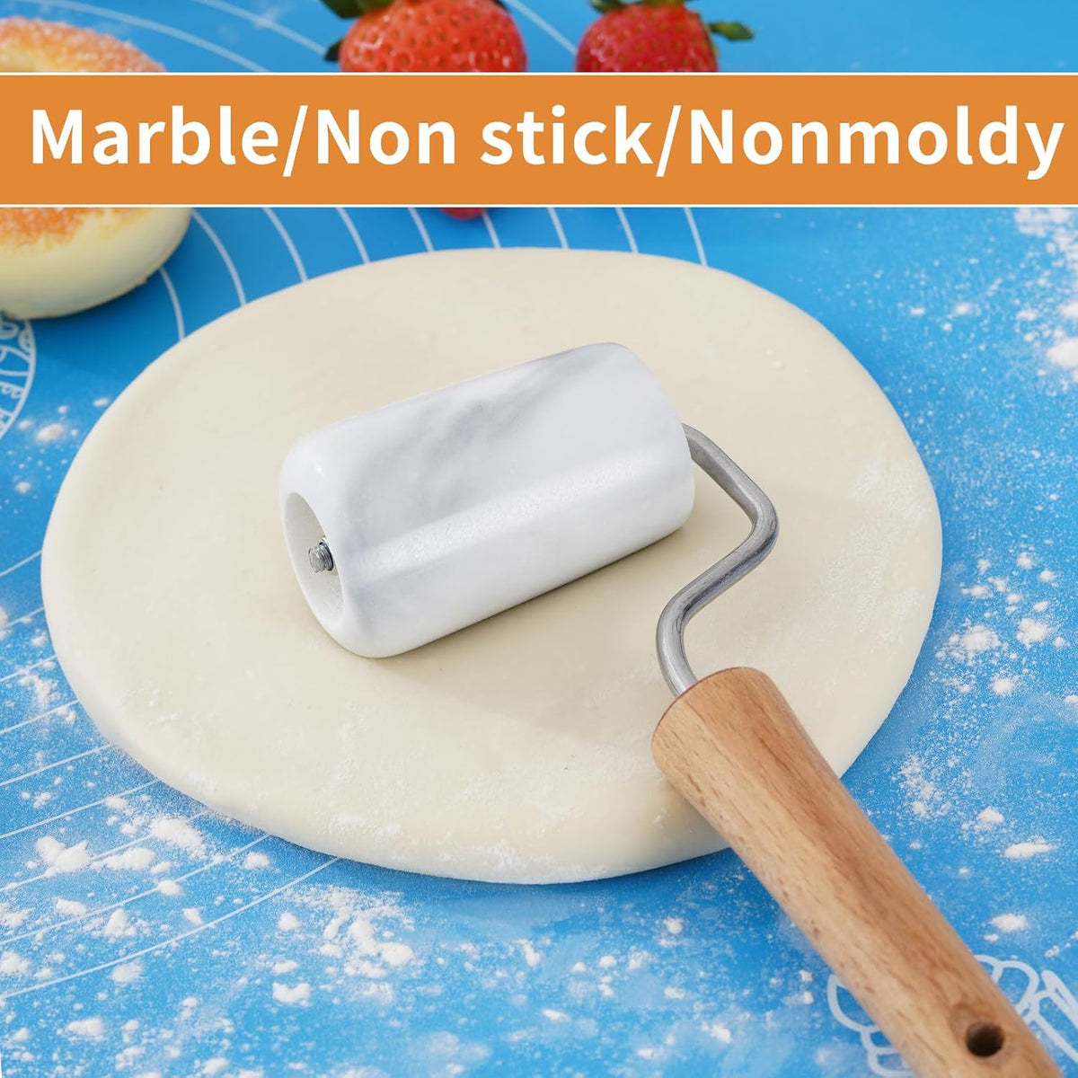 Small Marble Rolling Pin Pizza Roller, Marble Dough Roller Non-Stick T-Type, For Cake Baking Tortilla Fudge Pizza Cookies and Other Kitchen Baking Cooking (Type 2 White).