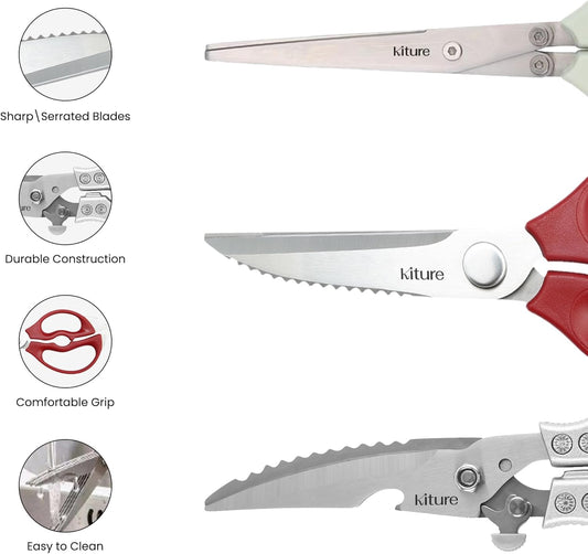 Heavy Duty Kitchen Shear with Bonus MultiPurpose and Herb Scissors 420 Stainless Steel for Chicken, Meat, Fish and Poultry Gift Set with Kitchen Shears for Food and Herbs Scissors