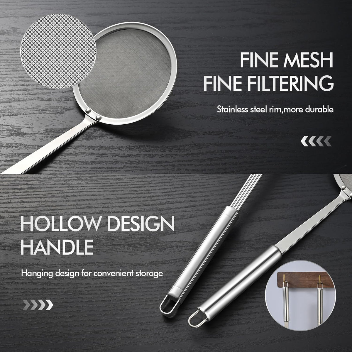 5.3 Inch Spider Strainer With Mesh Fatsoff Soup Scoop,Slotted Spoon For Cooking,Fat Skimmer Spoon For Kitchen Fryer Basket