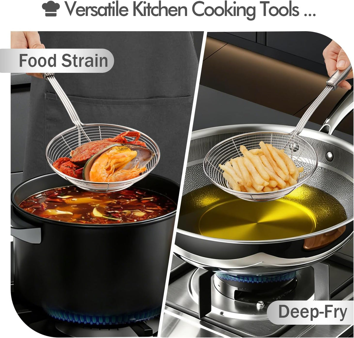 5.3 Inch Spider Strainer With Mesh Fatsoff Soup Scoop,Slotted Spoon For Cooking,Fat Skimmer Spoon For Kitchen Fryer Basket