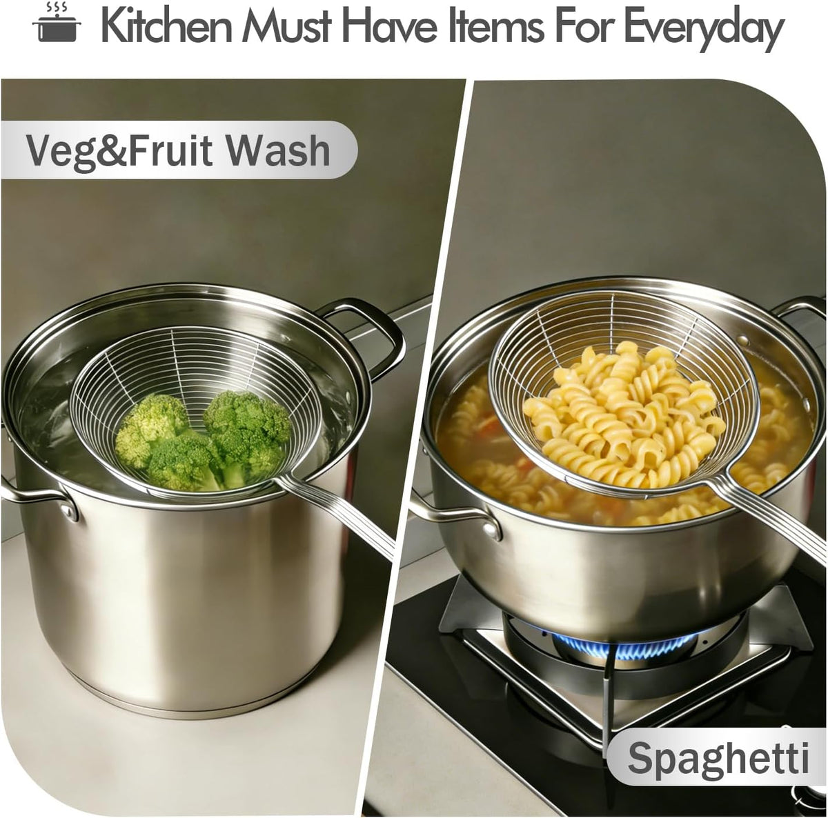 5.3 Inch Spider Strainer With Mesh Fatsoff Soup Scoop,Slotted Spoon For Cooking,Fat Skimmer Spoon For Kitchen Fryer Basket
