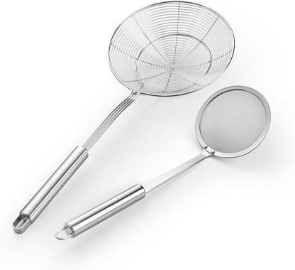 5.3 Inch Spider Strainer With Mesh Fatsoff Soup Scoop,Slotted Spoon For Cooking,Fat Skimmer Spoon For Kitchen Fryer Basket