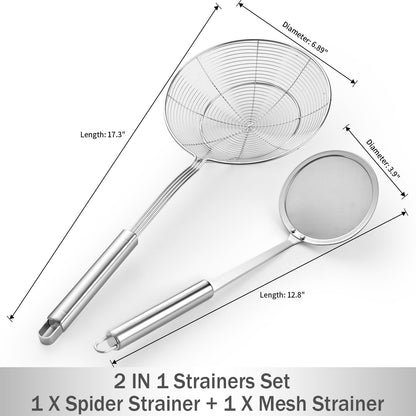 5.3 Inch Spider Strainer With Mesh Fatsoff Soup Scoop,Slotted Spoon For Cooking,Fat Skimmer Spoon For Kitchen Fryer Basket