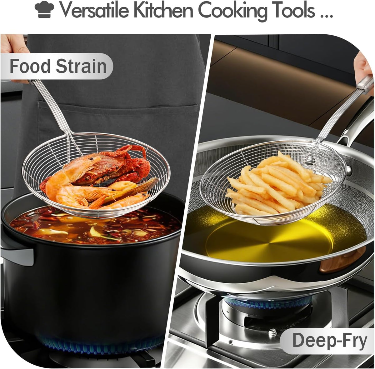 5.3 Inch Spider Strainer With Mesh Fatsoff Soup Scoop,Slotted Spoon For Cooking,Fat Skimmer Spoon For Kitchen Fryer Basket