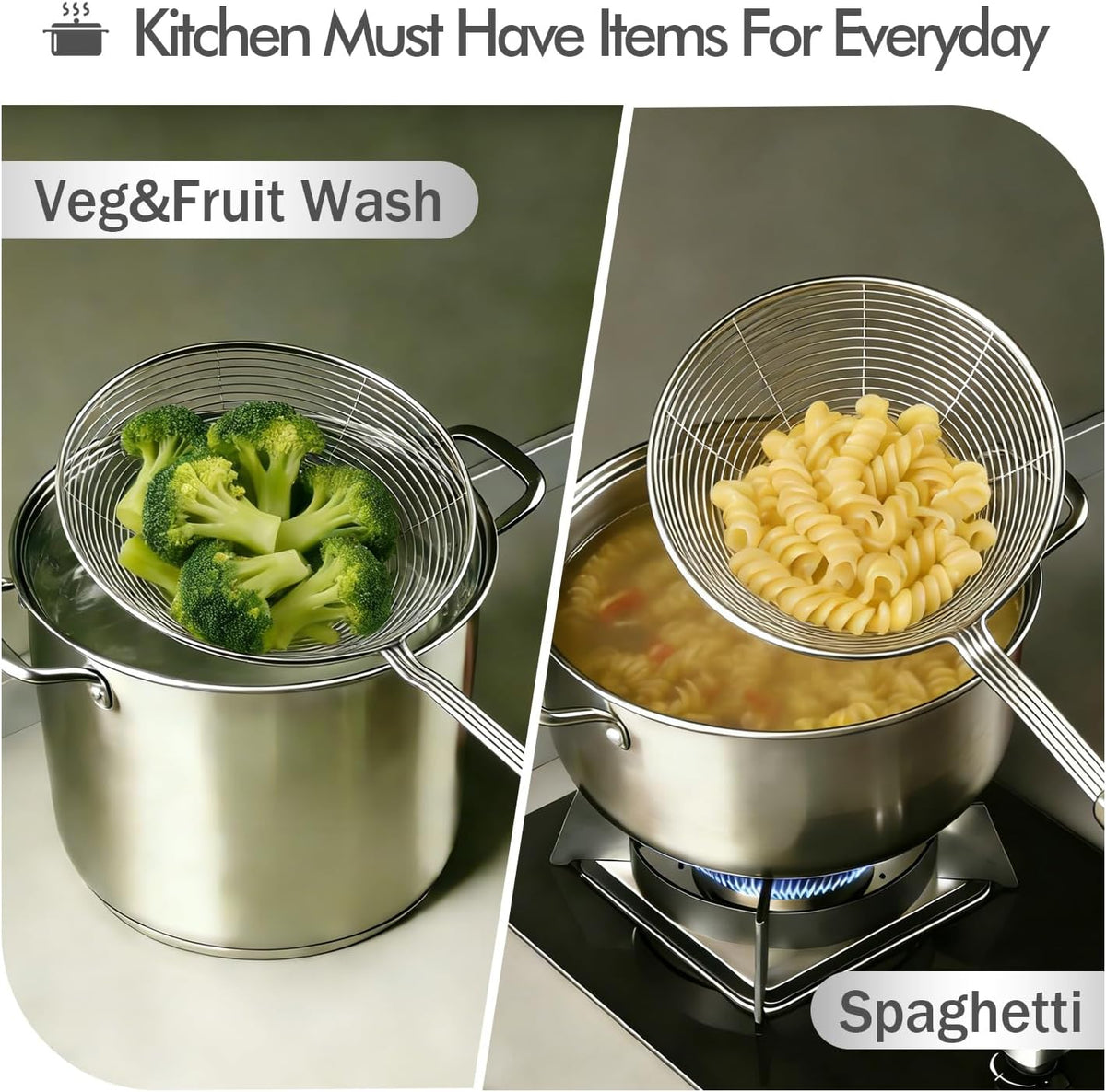 5.3 Inch Spider Strainer With Mesh Fatsoff Soup Scoop,Slotted Spoon For Cooking,Fat Skimmer Spoon For Kitchen Fryer Basket