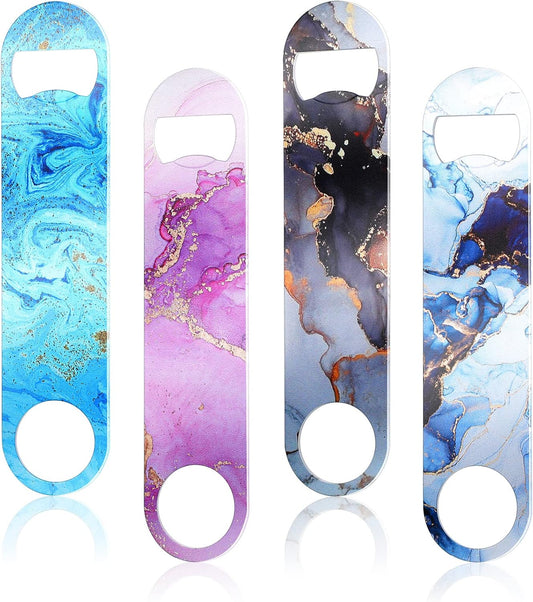 4 Pcs Flat Bottle Opener Heavy Duty Stainless Steel Bottle Opener Beer Flask Tools for Kitchen Bar Restaurant, 7 Inches(Marble Print)