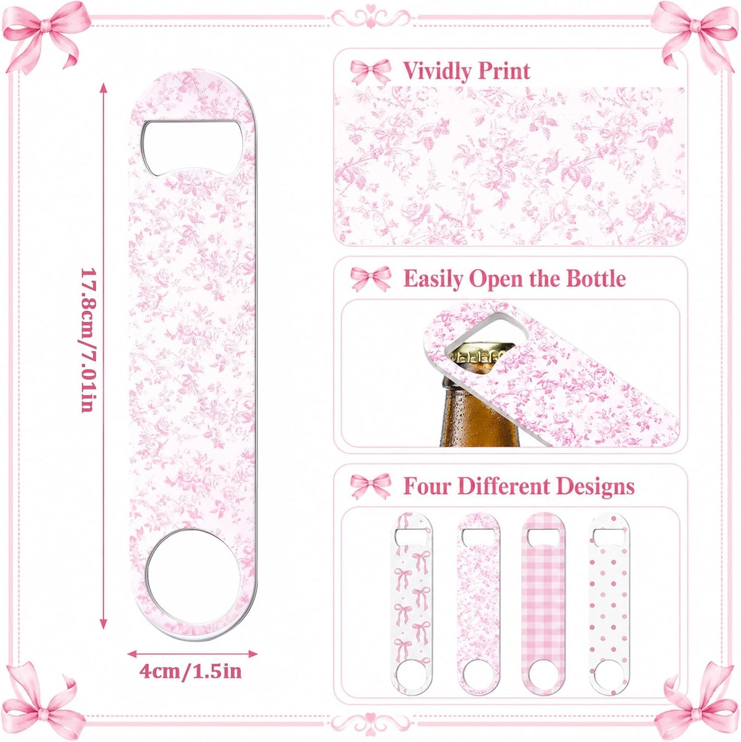4 Pcs Flat Bottle Opener Heavy Duty Stainless Steel Bottle Opener Beer Flask Tools for Kitchen Bar Restaurant, 7 Inches(Marble Print)