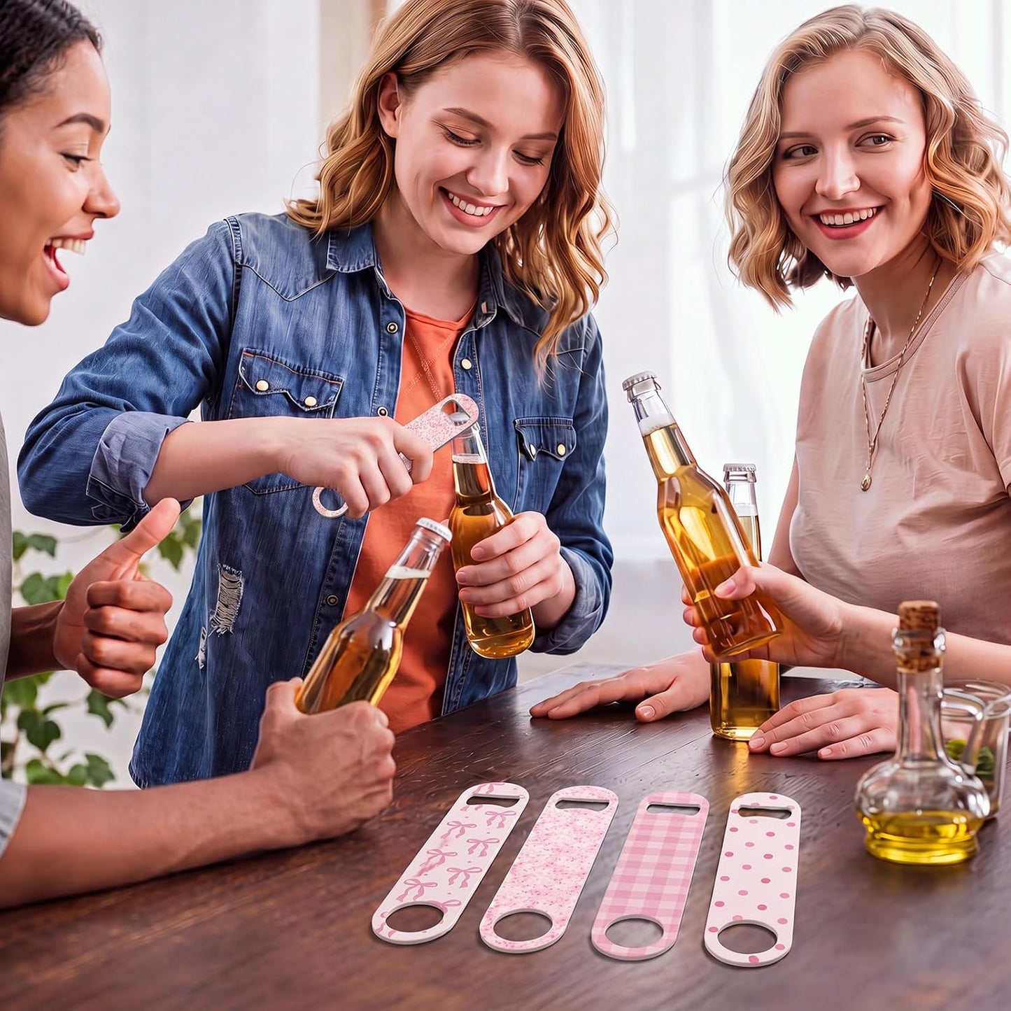 4 Pcs Flat Bottle Opener Heavy Duty Stainless Steel Bottle Opener Beer Flask Tools for Kitchen Bar Restaurant, 7 Inches(Marble Print)