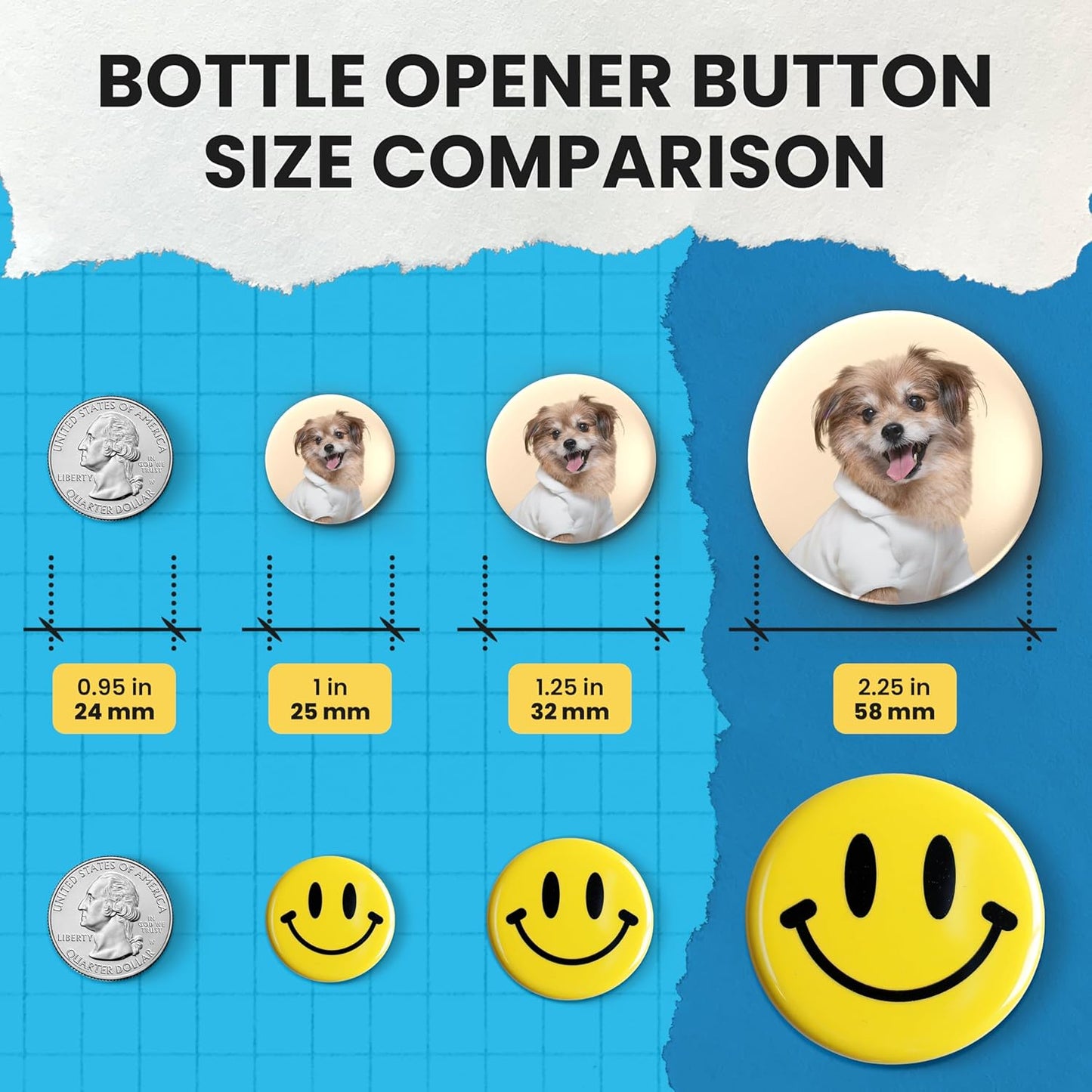 25 Sets of Bottle Opener Buttons 2.25 inch (58mm) - Button Maker Supplies for Button Maker Machine