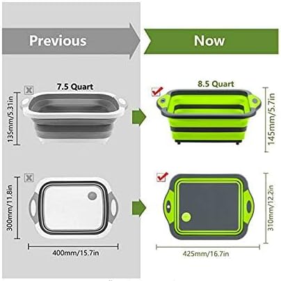 Collapsible Cutting Board with Colander, Foldable Multi-function Kitchen Plastic Silicone Dish Tub, Fruits Vegetables Wash and Drain Sink Storage Basket (Green)