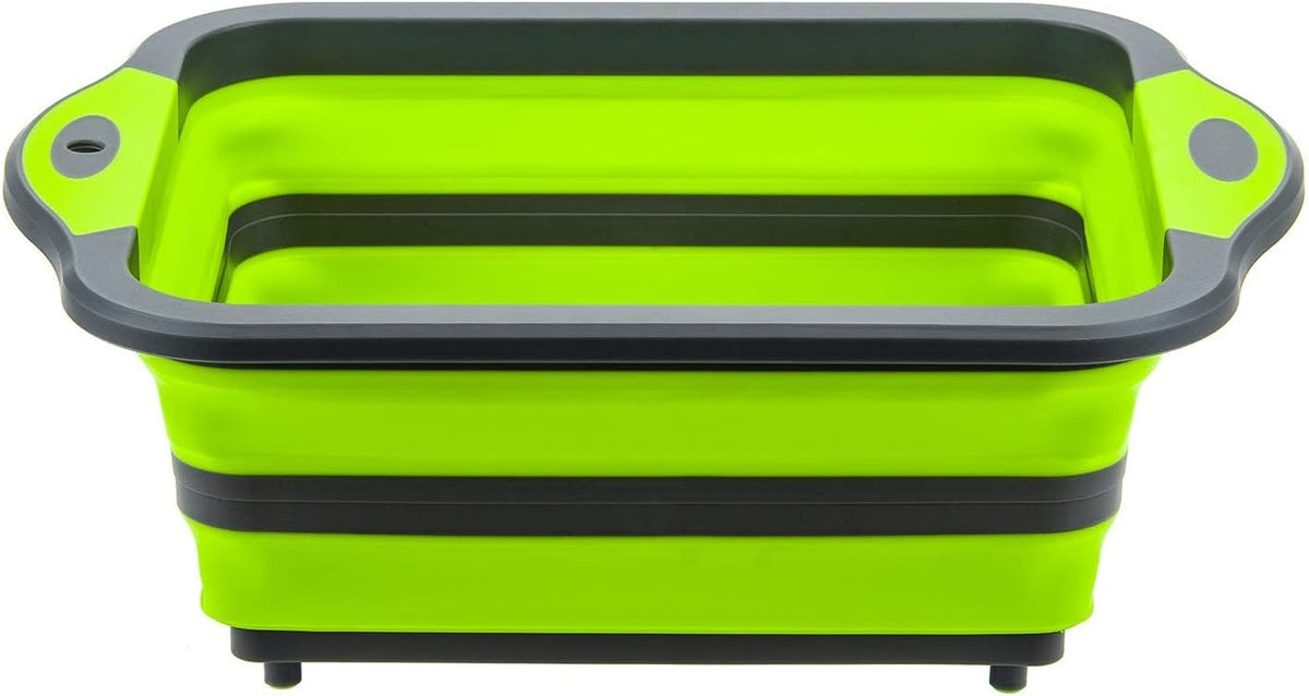 Collapsible Cutting Board with Colander, Foldable Multi-function Kitchen Plastic Silicone Dish Tub, Fruits Vegetables Wash and Drain Sink Storage Basket (Green)