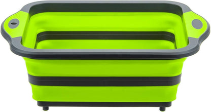 Collapsible Cutting Board with Colander, Foldable Multi-function Kitchen Plastic Silicone Dish Tub, Fruits Vegetables Wash and Drain Sink Storage Basket (Green)