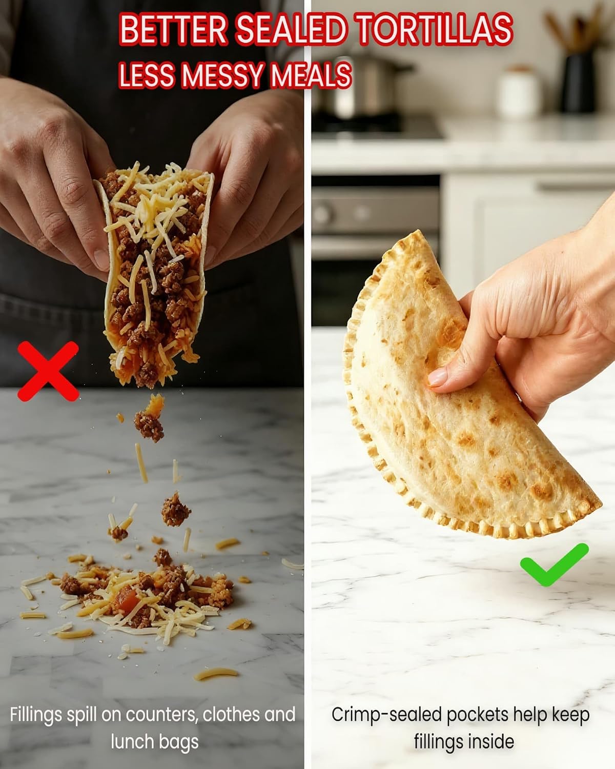 4-Size Nesting Tortilla Sealer Crimper for Flour Tortillas | BPA-Free PP, Microwave & Dishwasher Safe, 25mm Eject Hole, 4/6/8/10 Inch Sizes, Stackable Storage, for Quesadillas Burritos