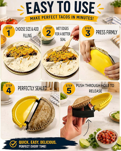 4-Size Nesting Tortilla Sealer Crimper for Flour Tortillas | BPA-Free PP, Microwave & Dishwasher Safe, 25mm Eject Hole, 4/6/8/10 Inch Sizes, Stackable Storage, for Quesadillas Burritos