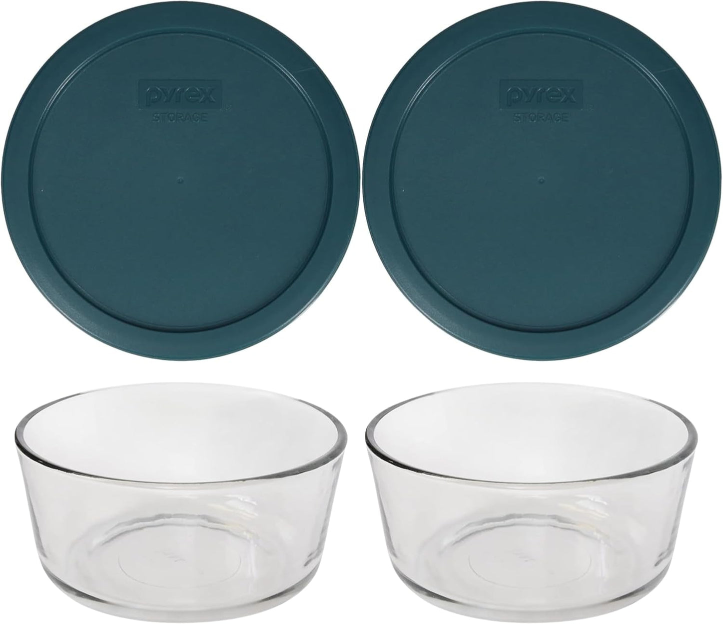 7203 7-Cup Glass Bowls and 7402-PC Blue Lids (2-Pack) - Made in USA | BPA-Free Plastic | Secure Seal | Non-Porous Material | Stackable Design | Refrigerator Safe