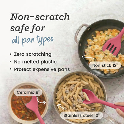 Starpack Stir and Serve Silicone Cooking Utensils Set (5-Piece, 11") - LFGB Non Toxic, 600°F Heat Resistant, BPA-Free - One-Piece Seamless, Dishwasher Safe - for Nonstick Cookware, Earthy Pink