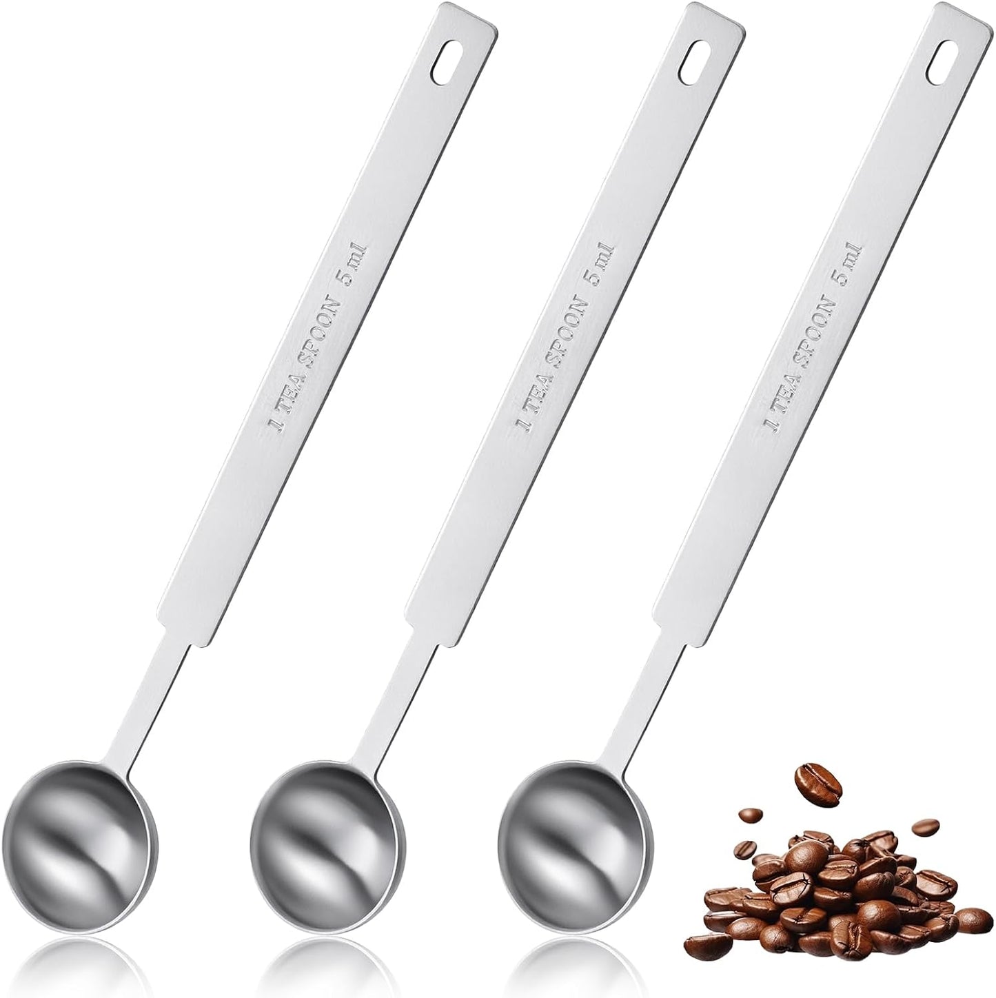 3 Pcs Teaspoons Measuring Spoon, Long Handle Measuring Spoons 5ml | Stainless Steel Measure Spoons, Tablespoon & Coffee Scoop for Accurate Measure Liquid or Dry Ingredients, for Cooking Baking