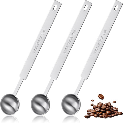 3 Pcs Teaspoons Measuring Spoon, Long Handle Measuring Spoons 5ml | Stainless Steel Measure Spoons, Tablespoon & Coffee Scoop for Accurate Measure Liquid or Dry Ingredients, for Cooking Baking