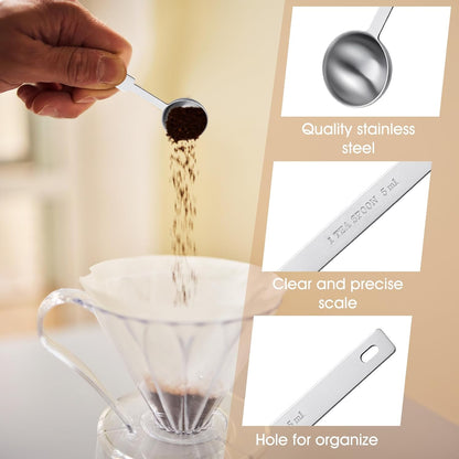 3 Pcs Teaspoons Measuring Spoon, Long Handle Measuring Spoons 5ml | Stainless Steel Measure Spoons, Tablespoon & Coffee Scoop for Accurate Measure Liquid or Dry Ingredients, for Cooking Baking