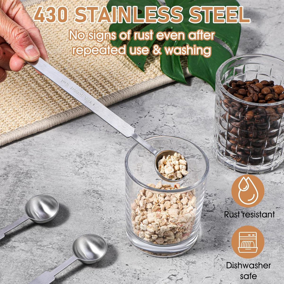 3 Pcs Teaspoons Measuring Spoon, Long Handle Measuring Spoons 5ml | Stainless Steel Measure Spoons, Tablespoon & Coffee Scoop for Accurate Measure Liquid or Dry Ingredients, for Cooking Baking