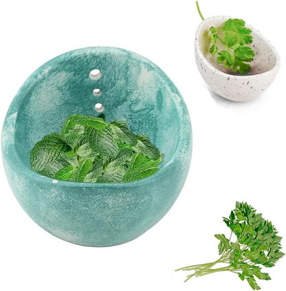 Pottery Herb Stripper Bowl, Handmade Herb Stripper Bowl with Multi-Size Holes, Efficient Kitchen Tool for Salads & Cooking (Blue)