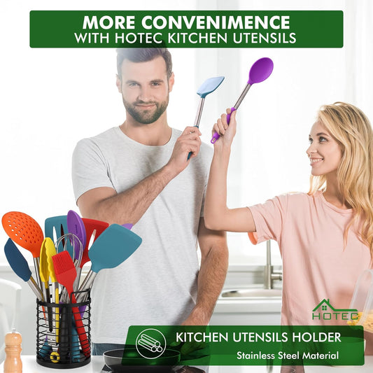 446°F Heat Resistant Silicone Kitchen Utensils, Cooking Utensil Set, Spatula Set, BPA Free, Kitchen Gadgets, Utensils Holder, Dishwasher Safe, 14pcs Multicolor
