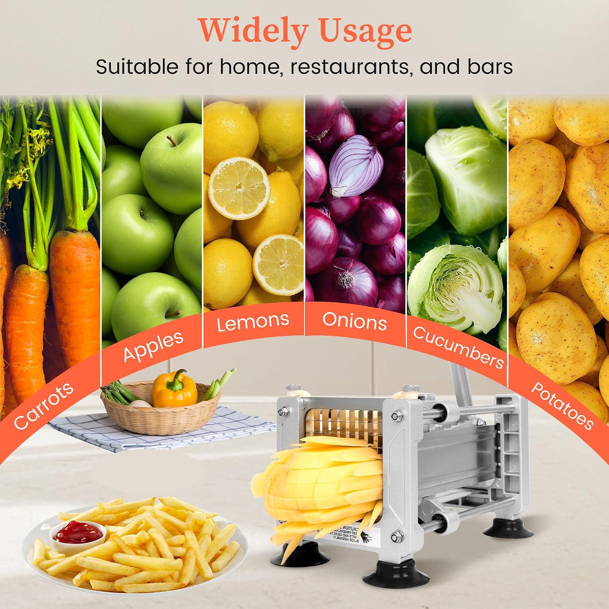 French Fry Cutter with 1/4", 3/8", 1/2" Stainless Steel Blades