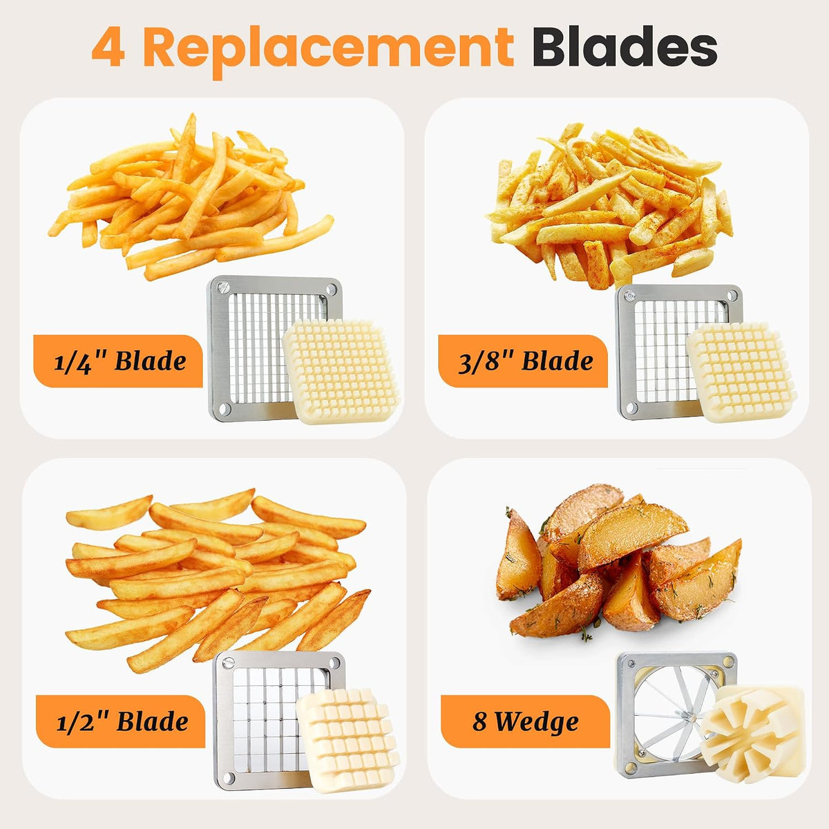 French Fry Cutter with 1/4", 3/8", 1/2" Stainless Steel Blades