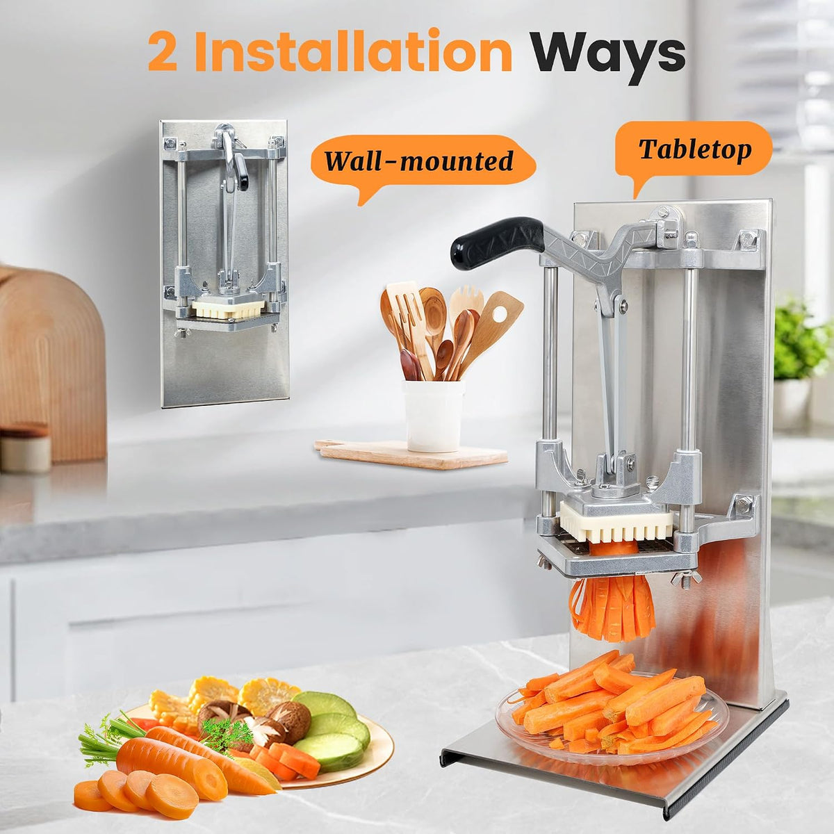 French Fry Cutter with 1/4", 3/8", 1/2" Stainless Steel Blades