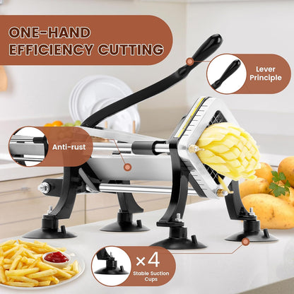 French Fry Cutter with 1/4", 3/8", 1/2" Stainless Steel Blades