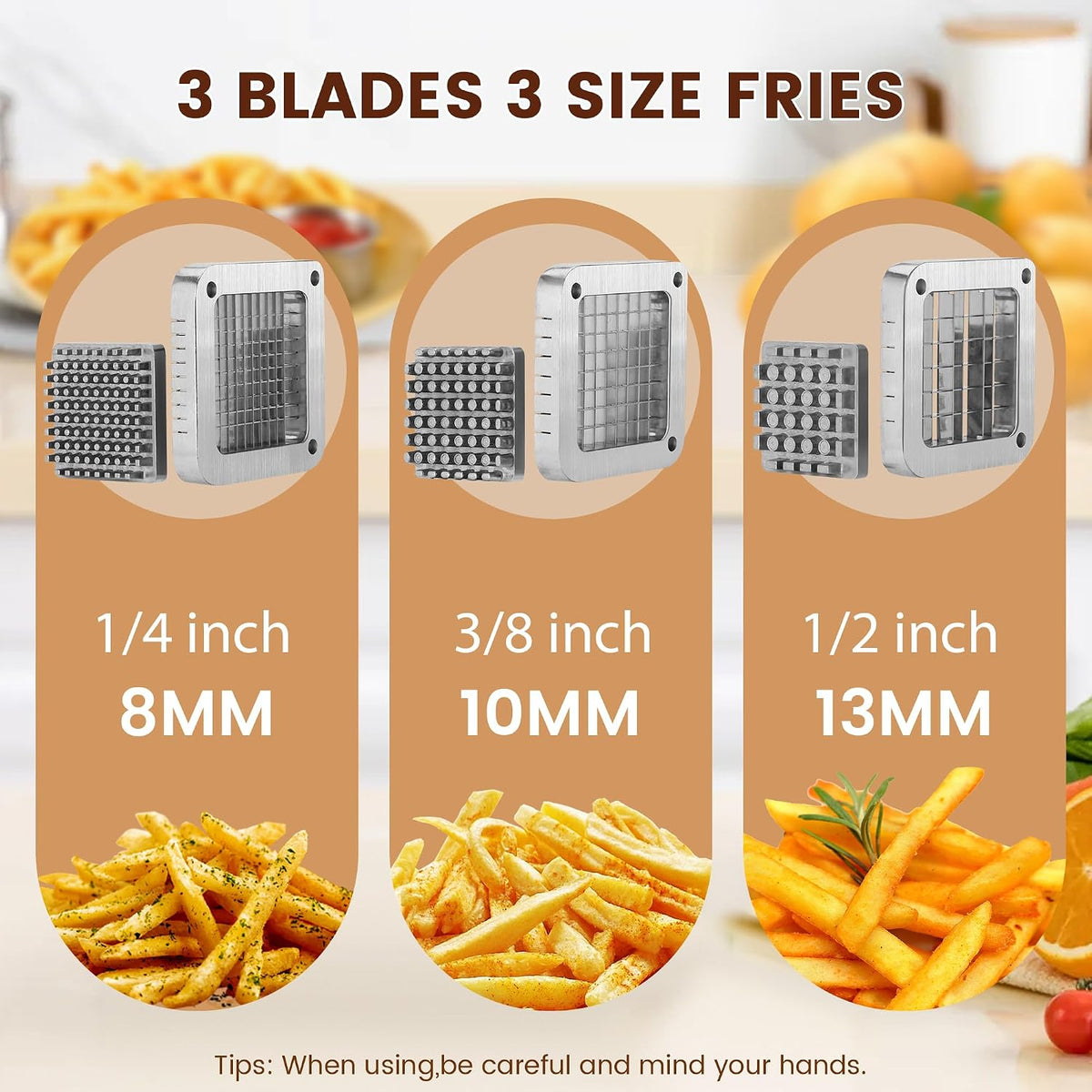 French Fry Cutter with 1/4", 3/8", 1/2" Stainless Steel Blades