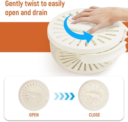 2 in 1 Drainer, White 6.1" x 3.27" Collapsible Fruit Washing Basket